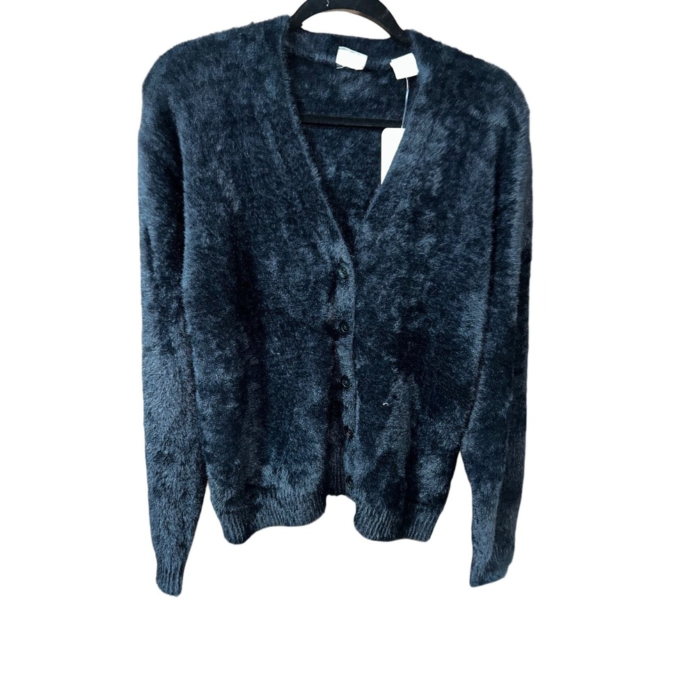 Dockers Womens Black Eyelash Knit Fuzzy Cardigan Sweater Large A84510000 New